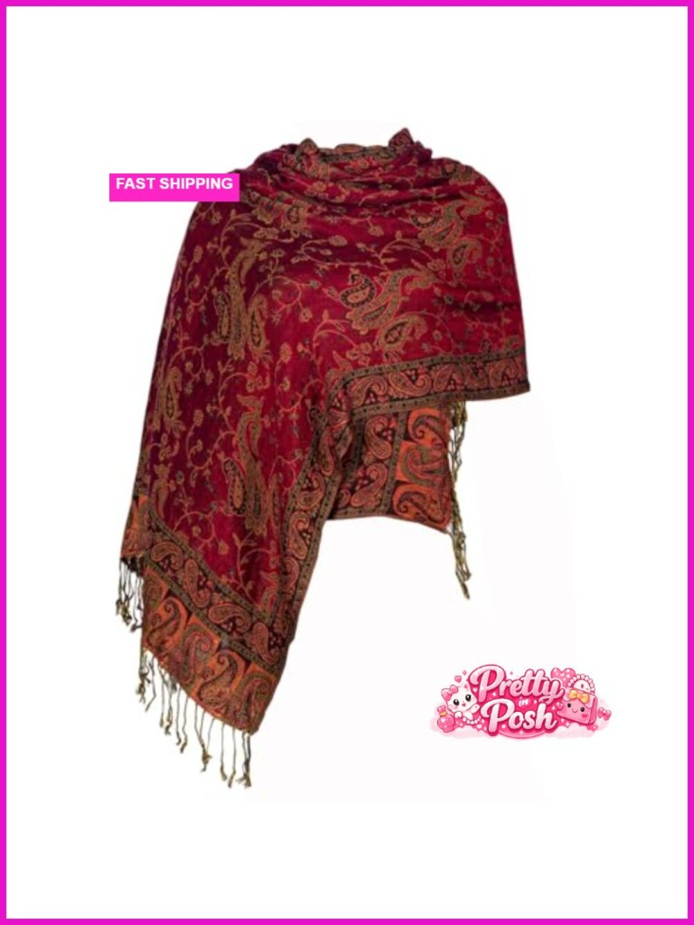 Viscose Acrylic Pashmina Feel Reversible Paisley Shawl Wrap Hijab Scarf